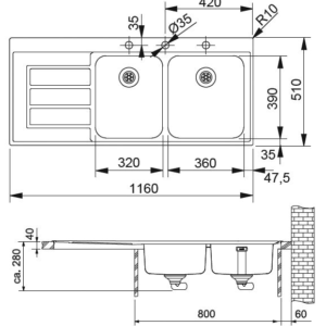 Franke Küchenspüle Strichzeichnung EOX 621 101.0175.871