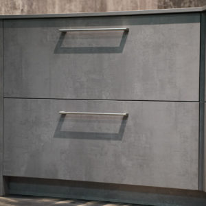 Ballerina Inselküche Y-Form Beton Küchenfronten Edelstahl Griffe