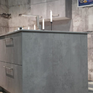 Ballerina Küche Design Inselküchen Y-Form Beton Farben Fronten