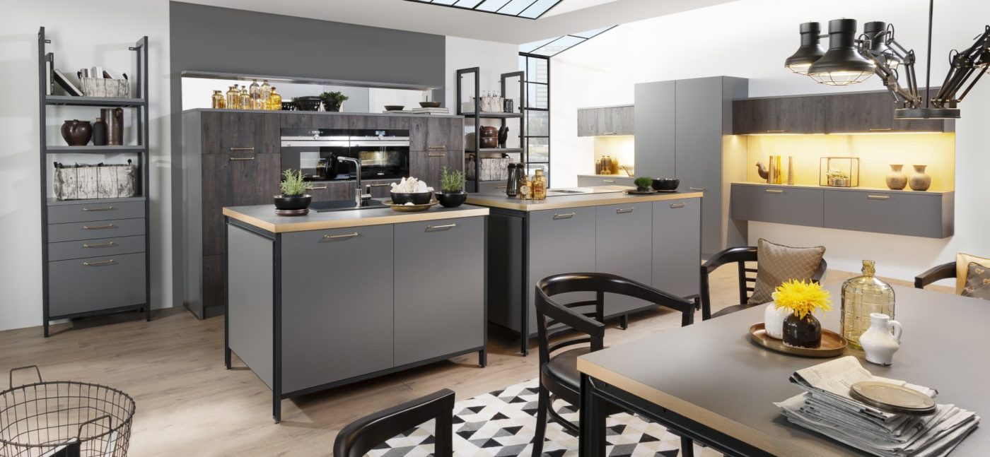 Bauformat Berlin | London Inselküche Modern grau