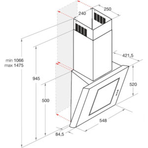 Bauknecht Dunstabzug Wandhaube DBHVE 55 ABX Strichzeichnung