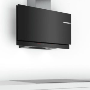 Bosch Wandesse Dunstabzug Design Klarglas schwarz über Kochfeld DWF97KS69
