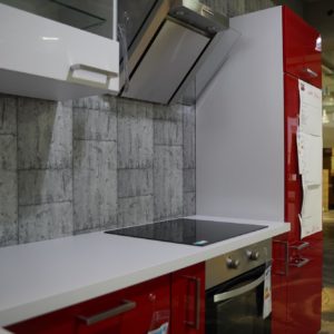 Burger L-Küche hochglanz Lack mit weißer Arbeitsplatte