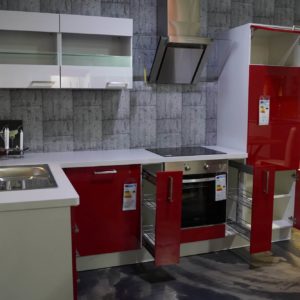 Burger Moderne L-Küche gloriette rot Lack mit Auszügen