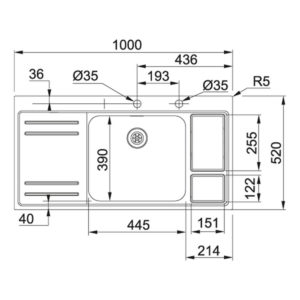 Franke Küchen-Spüle Largo Work Center Edelstahl Detailzeichnung 115.0006.518