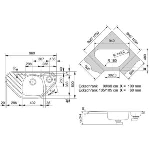 Franke Küchen-Spüle Libera Edelstahl gebürstet Detailzeichnung LIX 651-E 101.0010.862