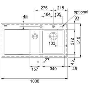 Franke Küchenspüle Mythos MTK 651-100 Keramik Magnolia Detailzeichnung 124.0335.865